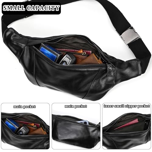 Genuine Leather Fanny Pack for Women & Men, Crossbody Waist Pack with Adjustable Strap, Hiking Hip Bum Belt for Travel, Hiking, Running - color: Black