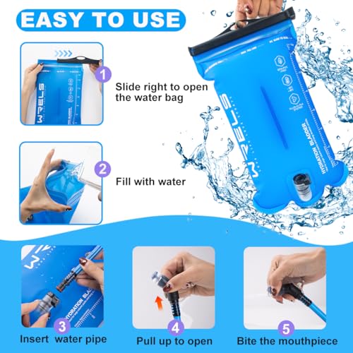 WRELS 1L/1.5L/2L/3L BPA Free Hydration Bladder,Leakproof TPU Water Bladder for Hiking Backpack,Large Opening Water Reservoir Hydration Pack for Running Cycling Camping - size: 3L