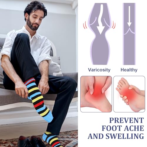 Shyyween 12 Pairs Men Knee High Compression Socks - size: Large, style: Colorful Stripes