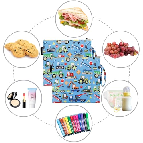 Fammart Reusable Sandwich Bag/Snack Bag for Kids & Adults, Dual Layer Lunch Bag with Handle, Washable, Food Safe, BPA Free (2-Pack, Car) - color: Large, 2 Packs - Car