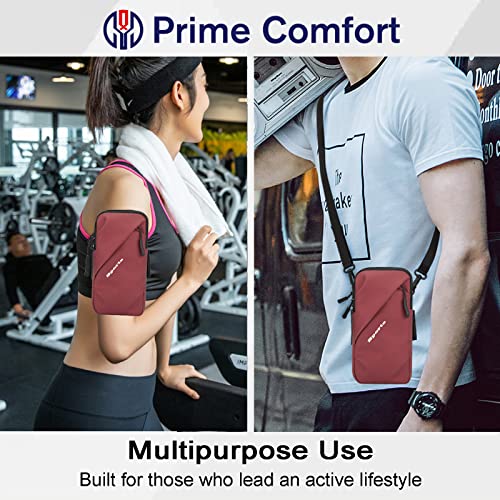 Cell Phone Holder Arm Band, Small Crossbody Shoulder Holsters Bag with Armband, Fits iPhone and All Cell Phones, Use for Running, Walking, Hiking & Biking (Plus Size,Red) - color: Red