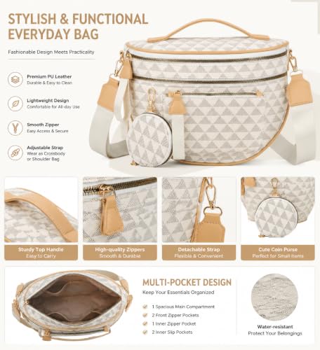 Makes Checkered Crossbody Bag Bum Bag for Women with Pouch - color: Beige Triangle