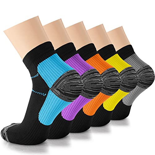 Iseasoo Ankle Compression Socks for Women Men, 5 Pairs Copper Running Socks - color: A07-5 Black, size: Large-X-Large
