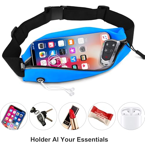Running Belt Fanny Pack Men and Women Slim Running Bag Money Belt - color: Bright Blue