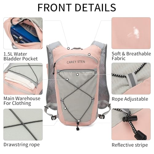 Carey Sten Lightweight Hydration Backpack Running Vest with 1.5L Water Bag - color: pink