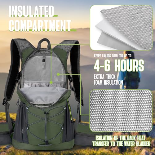 N NEVO RHINO Hydration Backpack, 18L Hiking Backpack with 3L Water Bladder - color: Army Green