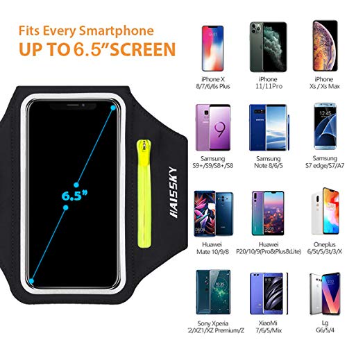 HAISSKY Running Armband with Earphone Pouch Fits Phones up to 6.9" - color: Black (Up to 6.9''), size: Medium
