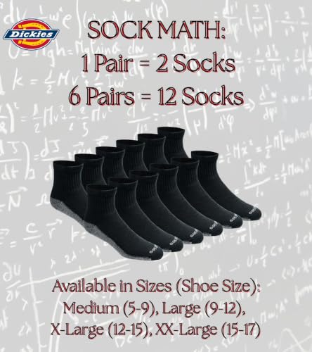 Dickies Men's Dri-Tech Moisture Control Quarter Socks, Available in M-XXL (6, 12, 18 Pairs) - color: Black (6 Pairs), size: Large