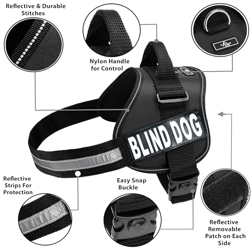 Doggie Stylz Blind Dog Harness, Adjustable Service Dog Vest - color: Black, size: Girth 14-18"