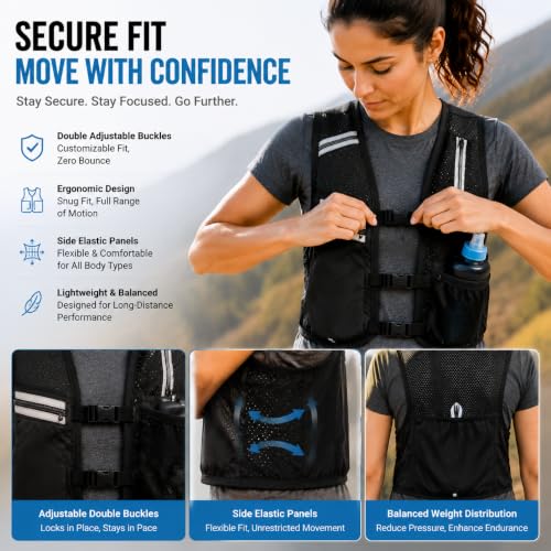 Running Vest for Women and Men,Vests with Water Bladder and Included Bottle，Lightweight Hydration Trail Running Vest - color: BLACK, size: Medium-Large