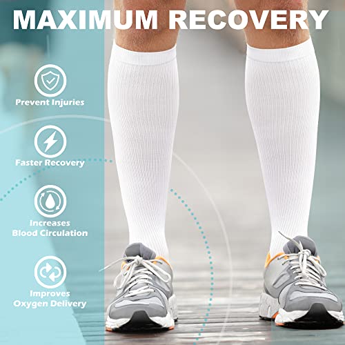 Compression Socks for Women and Men, 20-30 mmHg, Knee High, 3 Pairs - color: 03 Black/White/Gray, size: 3X-Large
