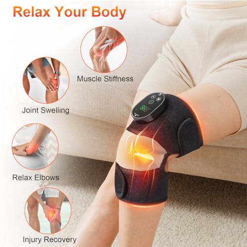 Heated Knee Massager, FSA Eligible 3-in-1 Elbow Shoulder Knee Heating Pad - style: Black White 1 Pack
