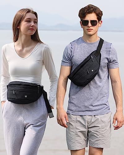 WATERFLY Fanny Pack Waist Bag: Large Crossbody Fannie Bum Belt Bag Hip Phanny Pack for Men Women Outdoor Sport Hiking Traveling Walking - color: Black