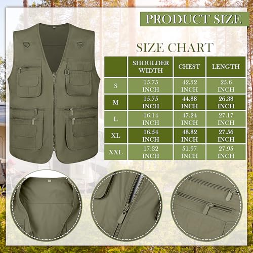 Janmercy 2 Pcs Men's Fishing Vest with Hat for Halloween Cosplay - color: Army Green, size: Small
