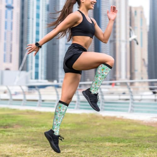 Avocado Compression Socks Women Men Knee High Stock for Running Work Support Nurses Travel - color: Alpaca Cactus