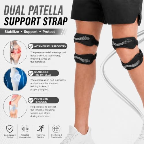 1Pack Gray Dual Patella Knee Strap, Knee Pain Relief Support - color: Gray