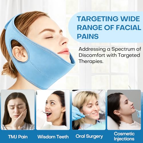 Wisdom Teeth Ice Pack Head Wrap Jaw Face Ice Pack for Wisdom Teeth Removal with 4 Gel Packs for Toothache Pain Relief Facial Face Oral Surgery TMJ Tonsillectomy Recovery Must Haves - color: Light Blue With 4 Ice Packs