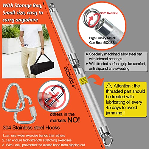 DASKING Resistance Band Bar Set for Home Gym, 500LB Total Resistance with Longer Bar & 4 Stackable Bands, Detachable for Full Body Workouts, Door Anchor, Exercise Guide - style: 90CM/35.4” Length
