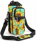 AUPET Water Bottle Sling Bag Sleeve Holder Carrier 25/32/40/64 oz,Insulated Crossbody Water Bottle Case Cover with Strap and Pockets for Men/Women Walking Hiking - color: Sunflower Green background, size: 25oz