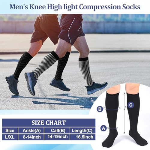 Shyyween 12 Pairs Men Knee High Compression Socks - size: Large, style: Classic