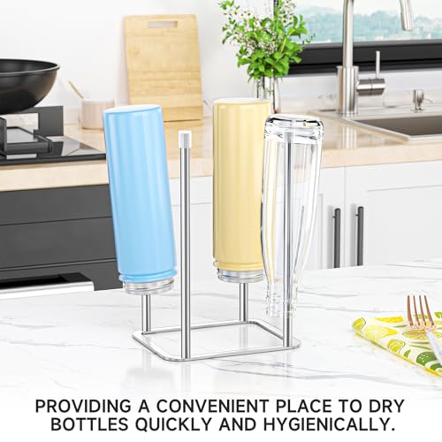 Water Bottle Drying Rack, Stainless Steel Bottle Dryer Rack, Baby Bottles Rack Dryer, Cup Drying Rack, Reusable Bag Drying Stand, Kitchen Stand Holder for Glass Bottles, Plastic Bag (Silver) - color: Silver, size: Small