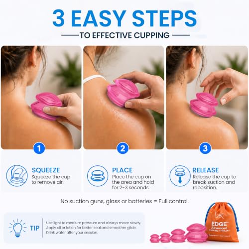 Silicone Cupping Set, Cupping Kit for Massage Therapy and Cellulite, 4 Cups - color: Pink, size: 4 Count