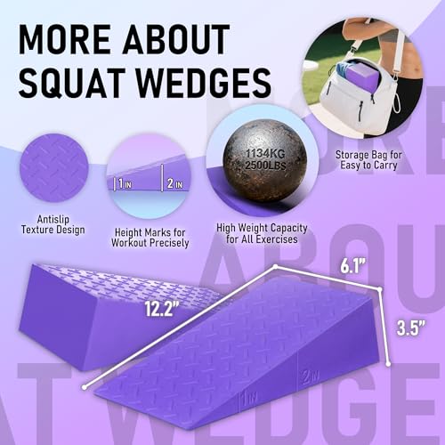 Squat Wedge Block For Deeper Squat: 2200LBS Capacity with Guide & Carry Bag - color: Purple