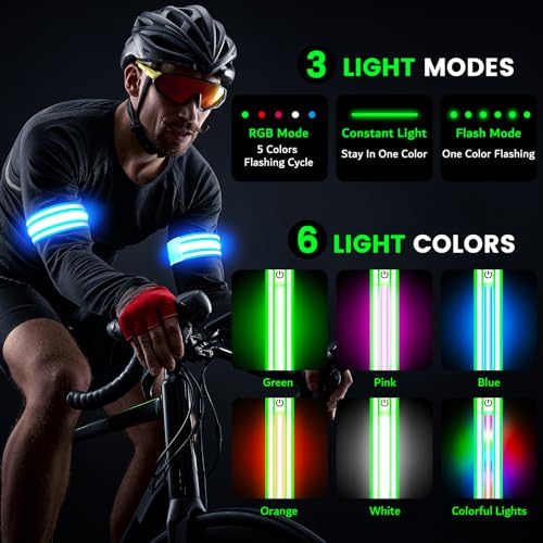 Fokia Kunbio Light Up LED Armband for Running Walking at Night,Reflective Arm Bands for Runners,Rechargeable Jogging Lights,High Visibility Night Running Safety Gear Adjustable Running Women Men Kids - color: Green