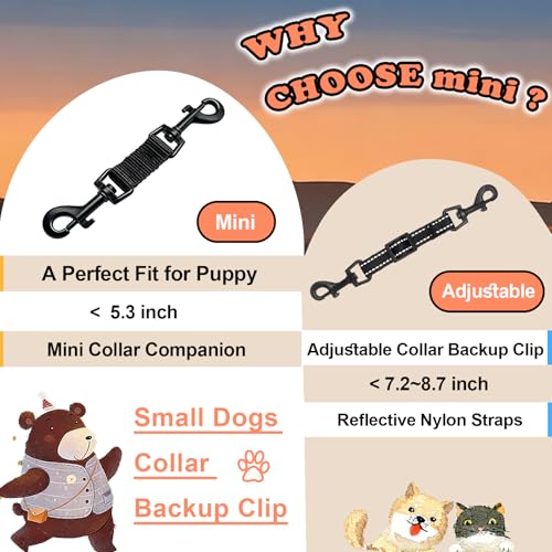 Mini Dog Collar Safety Backup Clip, Black - color: Black, size: Mini(5.3 in fixed length x 0.4 in width)