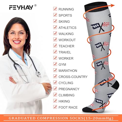 FEYHAY Copper Compression Socks (8 Pairs) 15-20 mmHg Circulation is Best Athletic & Daily for Men & Women, Running, Climbing - color: 16 Colour Mixture, size: Small-Medium