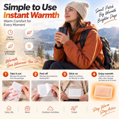 WORLD-BIO Body Warmers for Cold Weather, Heat Warmer Patch Disposable with Adhesive Backing Gives Hours Warm - 12/20/32/40 Packs, Hand Warmers Long Lasting Safe Natural Odorless - style: Body Warmer 20 Packs
