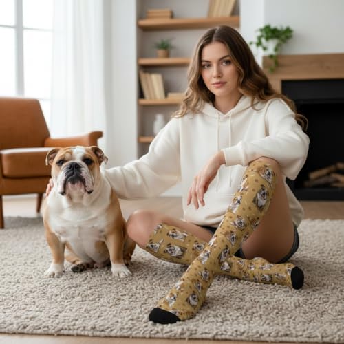 Cute Dog Compression Socks Women Men, Dog Lover Gift - color: English Bulldog