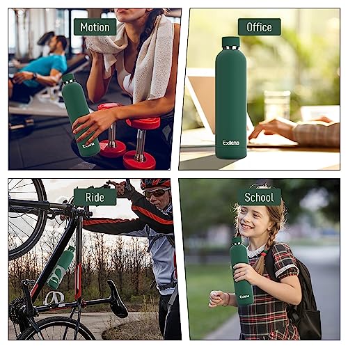 Exllena Slim Insulated Water Bottles for Travel 32oz with Clip, Double Wall Vacuum Stainless Steel Water Bottle Keeps Drinks Cold 24 Hrs/Hot 12 Hrs, 100% Leakproof, BPA Free(Emerald Green) - color: Emerald Green, size: 1 L