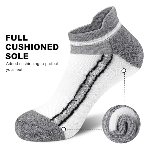Gonii Men's Running Athletic Ankle Socks - Thick Cushioned Low Cut Socks - color: N-5 Pairs White, size: 12-15