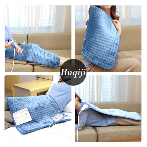 Ruqiji 17''x33'' XXXL King Size Heating Pad with 6 Temperature Settings, Flannel Electric Heating Pad for Back/Neck/Shoulders/Abdomen/Legs(Light Blue) - color: Light Blue