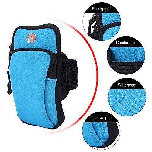 Filfeel Arm Pouch, Running Armband Bag for Phone & Keys Zipper Multi-Layer Wallet Pocket for Outdoor Jogging Sports Gym(Blue)