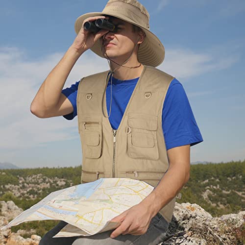 Janmercy 2 Pcs Men's Fishing Vest with Hat for Halloween Cosplay - color: Dark Khaki,, size: Medium