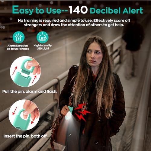 Fauxomor 140dB Personal Safety Alarm for Women 3pack Self Defense Keychain - color: White+Green+Orange