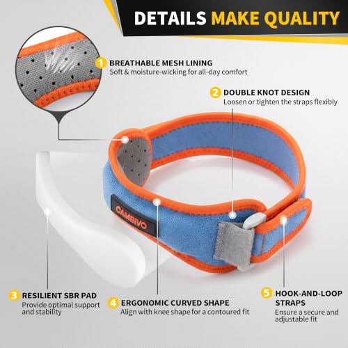 CAMBIVO 2 Pack Patella Tendon Knee Straps, Knee Brace for Women & Men with Extra Straps, Patella Bands for Pain Relief, Osgood Schlatter, Jumper’s Knee, Tendonitis, Running, Basketball, Volleyball - color: Electric Blue