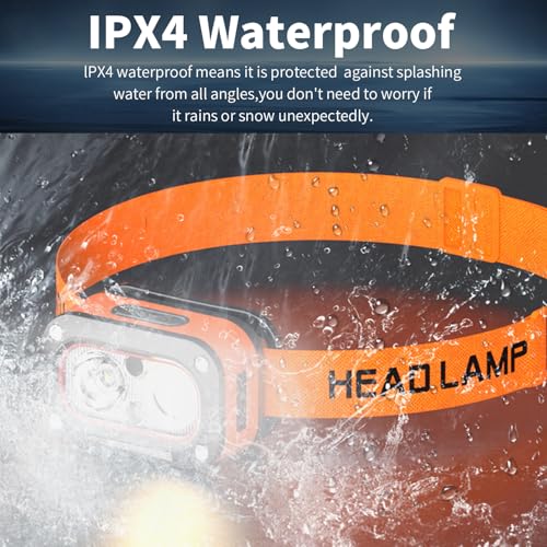 Hands-Free Smart Headlamp with Wave Sensor, Running Lights, 5 Modes, IPX4 Waterproof, Rechargeable LED Headlight for Fishing, Camping, Hiking