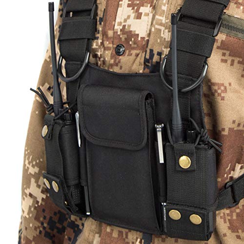 Radio Shoulder Holster Chest Harness Holder Vest Rig for Two Way Radio Chest Front Pack Pouch Walkie Talkie Case with Front Pouches for Kenwood Arcshell Retevis Baofeng UV-5R F8HP UV-82 - color: black