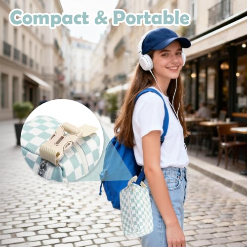 Fammart Freezable Snack Bag with Removable Ice Packs, Small Insulated Lunch Bag Mini Cooler, Leakproof Reusable Snack Lunch Box with Buckle Handle for Work, Travel, Office - Checkered Green - color: with Ice Packs - Checkered Green