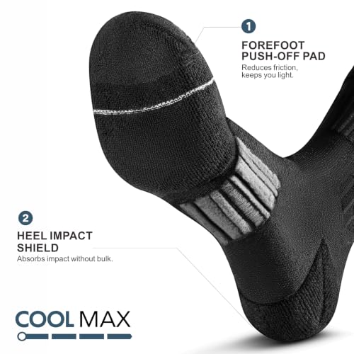 Rahhint Running Socks Crew for Long Run Coolmax Targeted Cushioned - color: Black, size: 3-6