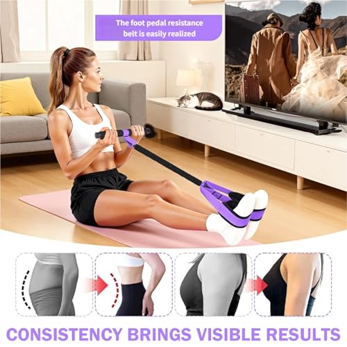 Multifunction Pedal Resistance Band with Handle,Tube/Petal/Foot/Full Body Resistance Bands with Handles,Multifunctional Foot Pedal Resistance Band,Leg Raise Straps. - color: Purple 55lbs