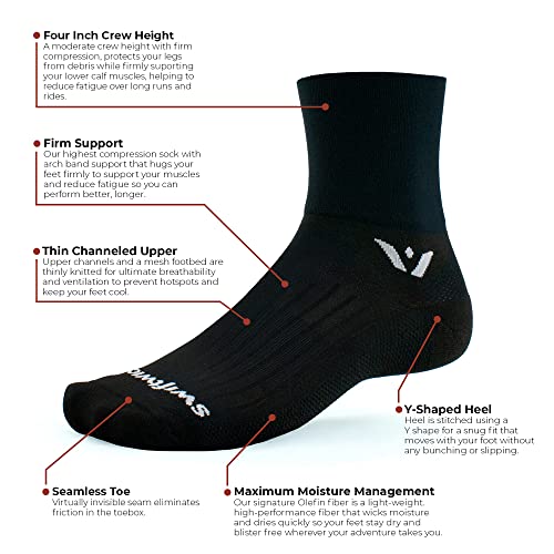 Swiftwick ASPIRE FOUR Trail Running, Cycling Crew Socks, Firm Compression Fit - color: Pewter, size: Small