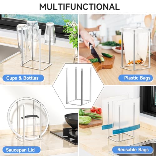 Water Bottle Drying Rack, Stainless Steel Bottle Dryer Rack, Baby Bottles Rack Dryer, Cup Drying Rack, Reusable Bag Drying Stand, Kitchen Stand Holder for Glass Bottles, Plastic Bag (Silver) - color: Silver, size: Small