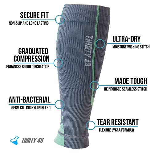 Thirty48 - "The Sock Geeks", Cp Series Calf/Shin Splint Guard Graduated Compression Sleeves-Sock; 1 Pair,Gray/Green ,Small - color: [1 Pair] Green, size: Small