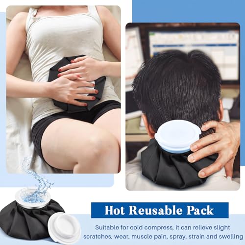 Honoson Reusable Ice Bags for Injuries 2 Pack, 6” Hot & Cold Ice Packs, Leak Proof Cold Compress for Pain Relief, Swelling, Sprains, Headache, Fever & Summer Cooling Relief, Toothache(Black) - color: Black