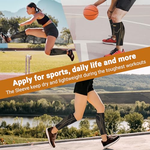 Copper Calf Compressions Sleeve for Men & Women-Breathable Compression Shin Leg Sleeve-High Stretch Footless & Non-Slip Leg Sleeves for Runners, shin splint relief (Black-XLarge)