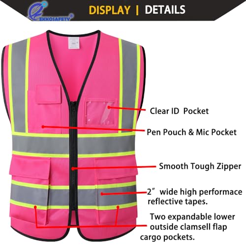 High Visibility Neon Safety Vest for Men Women,EK175,Pink,L - color: Hot Pink, size: Large